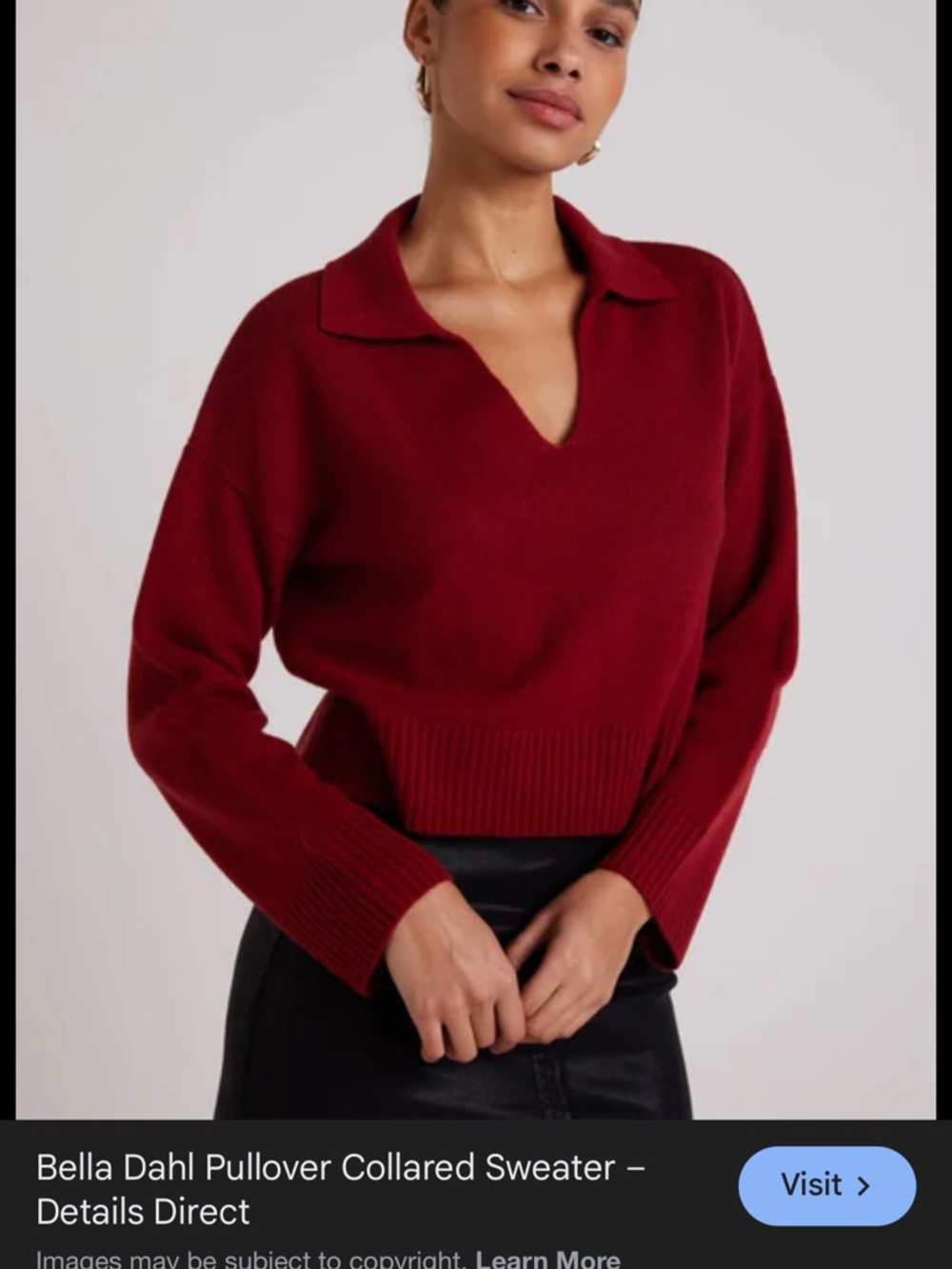 Bella Dahl V-Neck Collared Pullover Sweater - Burgundy Red